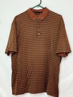 Bobby Jones Men's L Brown/Orange Argyle 3‑Button Short Sleeve Polo Shirt Golf
